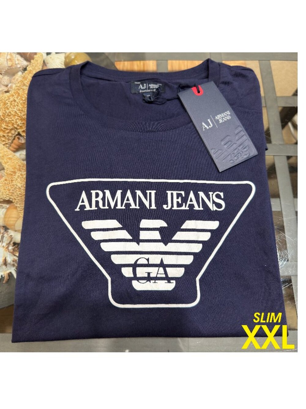 $129 GA ARMANI JEANS MENS SLIM XXL 2XL NAVY BLUE LOGO SOFT TOUCH 100% COTTON NWT